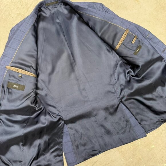 Hugo Boss Blazer Windowpane Blue 100s Wool Sport Coat Johnstons5/Lenon1 38 S - Picture 8 of 13